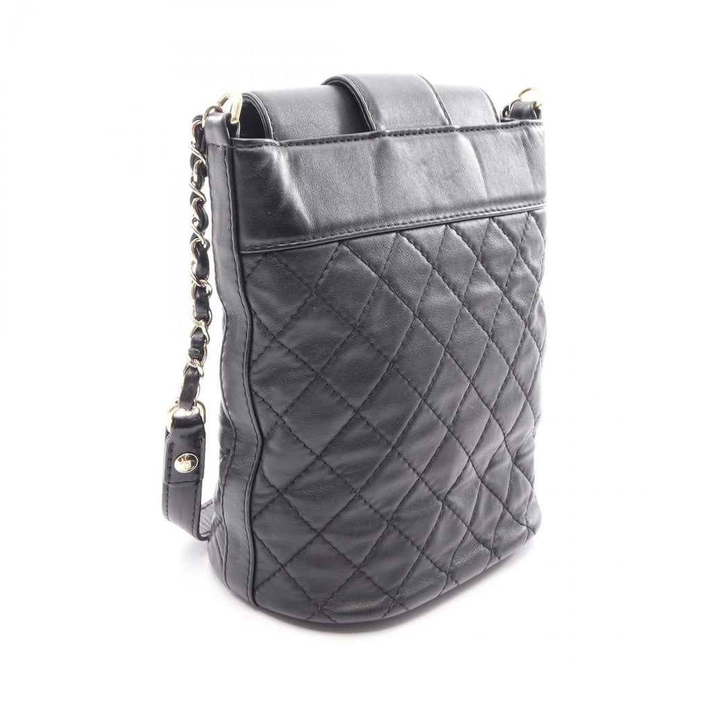Chanel Shoulder Bag Quilted Bucket Black Leather Chain — view 2