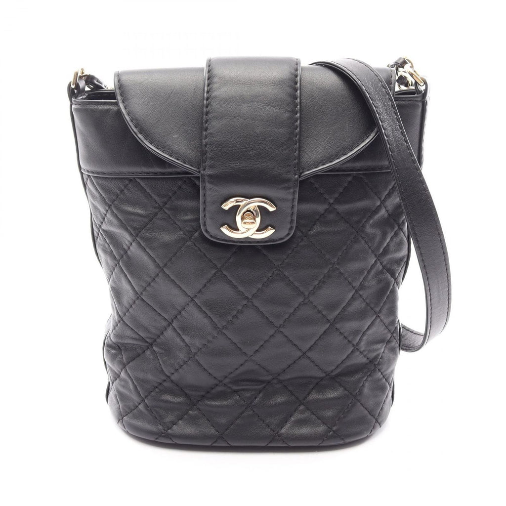 Chanel Shoulder Bag Quilted Bucket Black Leather Chain