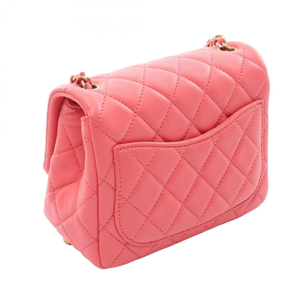 Chanel Shoulder Bag Quilted Coral Pink Lambskin Mini Chain — view 2