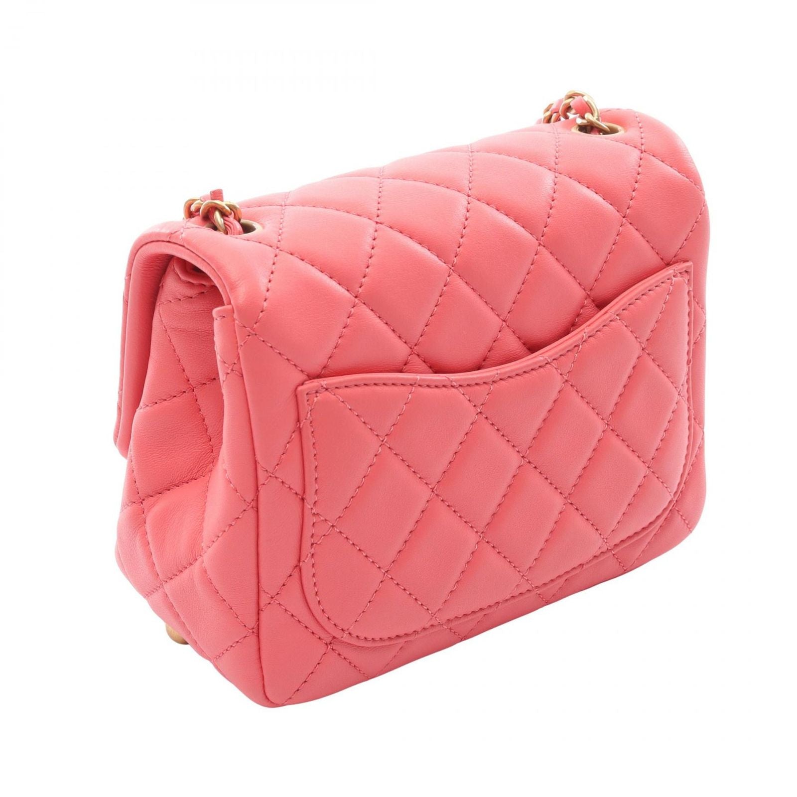 Chanel Shoulder Bag Quilted Coral Pink Lambskin Mini Chain — view 2
