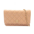Chanel Shoulder Bag Quilted Beige Calf Chain Wallet