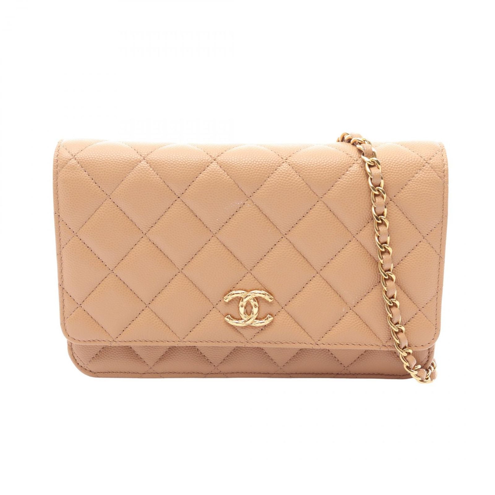 Chanel Shoulder Bag Quilted Beige Calf Chain Wallet