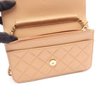 Chanel Shoulder Bag Quilted Beige Calf Chain Wallet — view 4