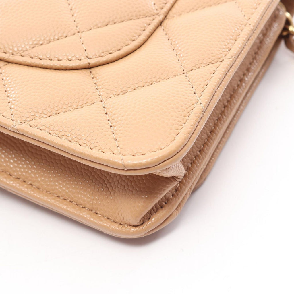 Chanel Shoulder Bag Quilted Beige Calf Chain Wallet — view 8