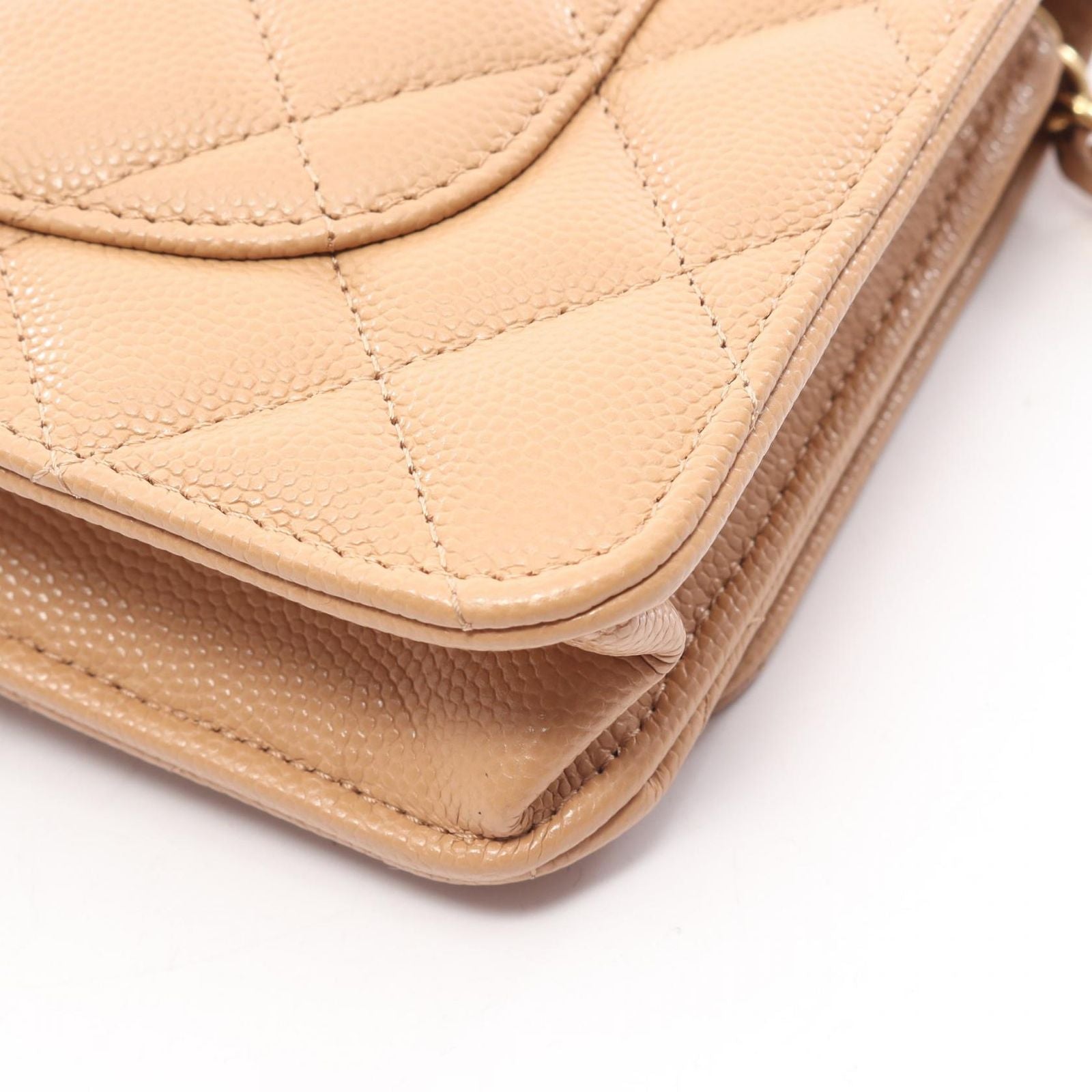 Chanel Shoulder Bag Quilted Beige Calf Chain Wallet — view 8