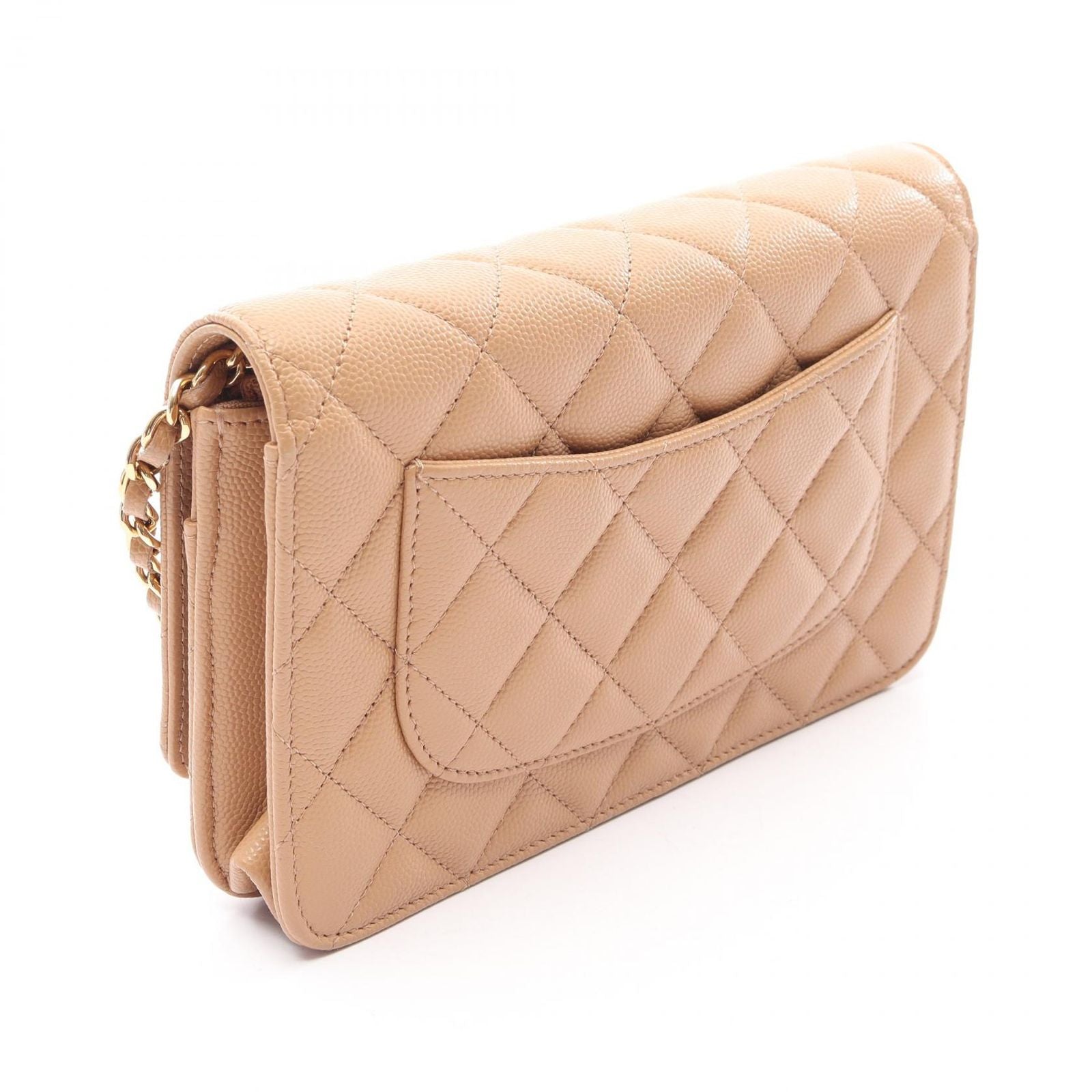 Chanel Shoulder Bag Quilted Beige Calf Chain Wallet — view 2