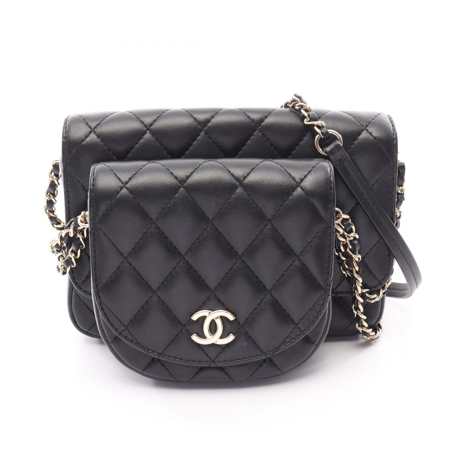 Chanel Shoulder Bag Quilted Black Lambskin Chain