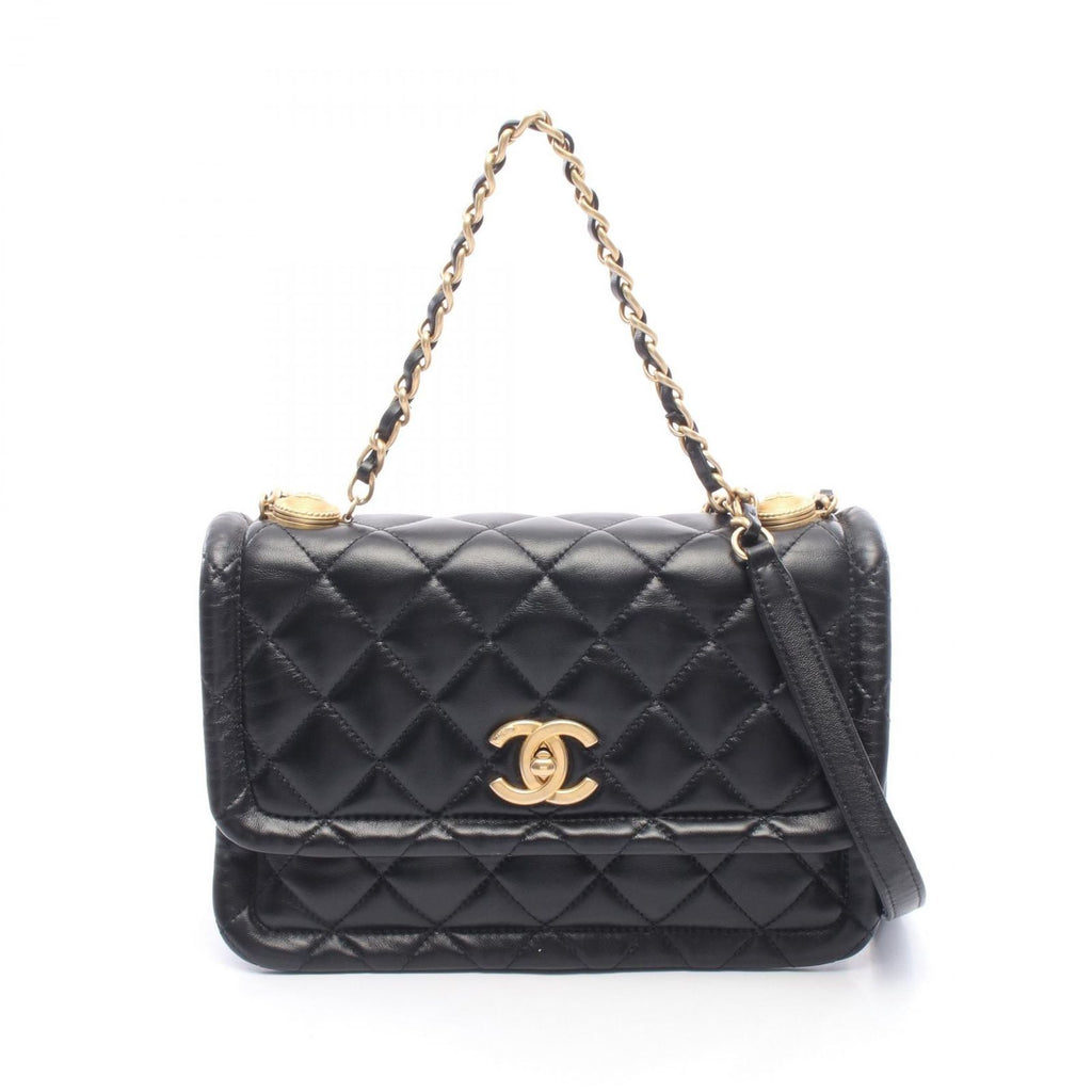 Chanel Shoulder Bag Quilted Black Lambskin 2-Way Chain
