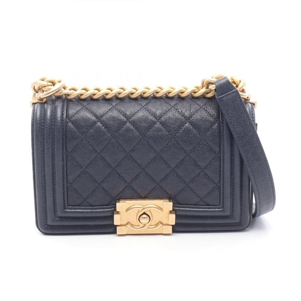 Chanel Shoulder Bag Boy Small Navy Calf Chain