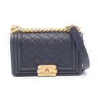 Chanel Shoulder Bag Boy Small Navy Calf Chain