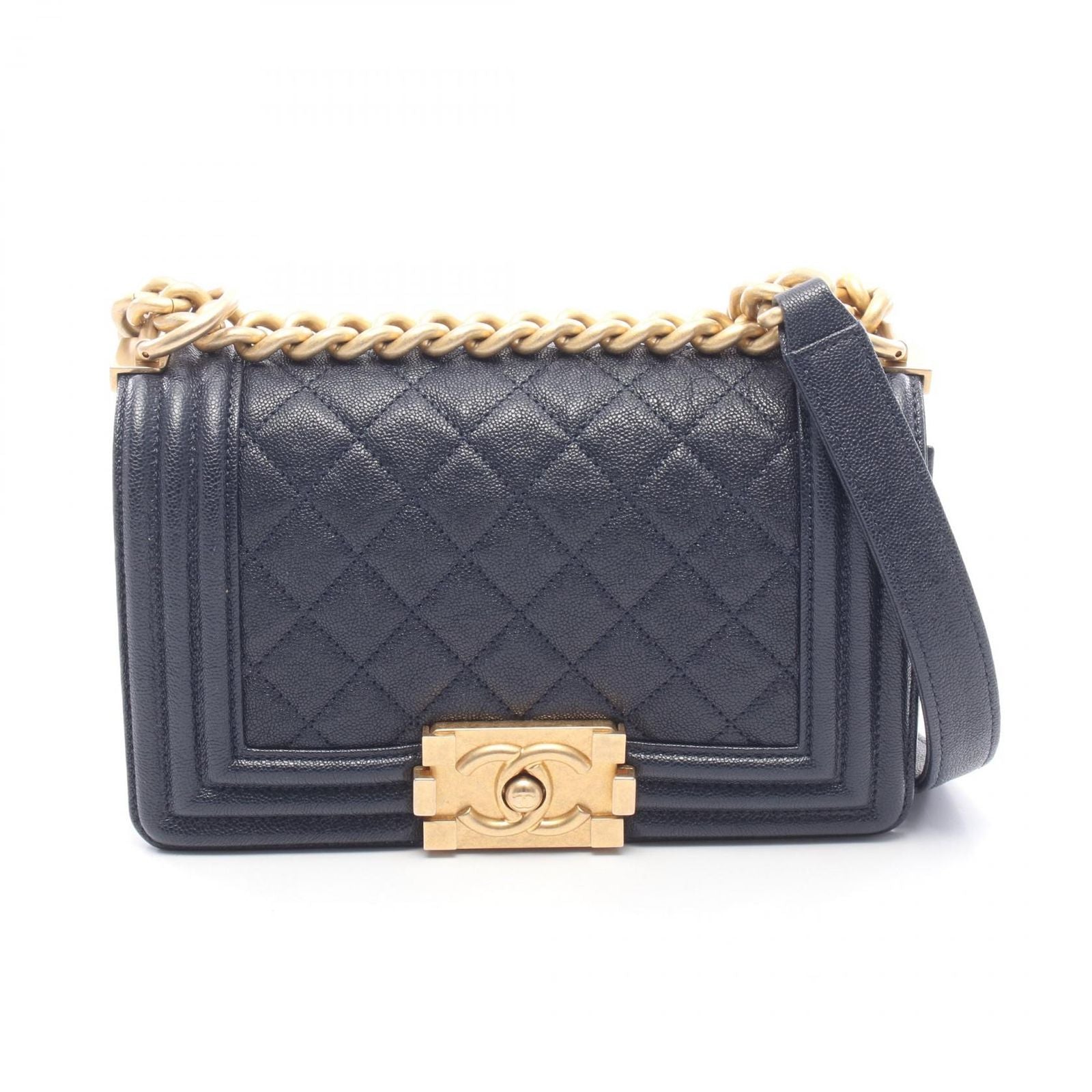 Chanel Shoulder Bag Boy Small Navy Calf Chain