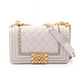 Chanel Shoulder Bag Boy Small Light Gray Leather Chain