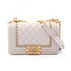 Chanel Shoulder Bag Boy Small Light Gray Leather Chain