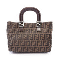 Fendi Tote Zucca Black Brown Canvas Leather Handbag