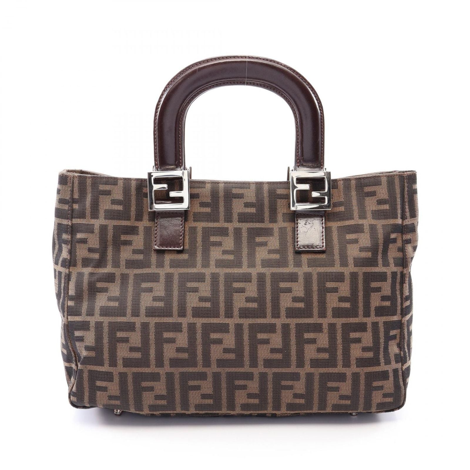 Fendi Tote Zucca Black Brown Canvas Leather Handbag