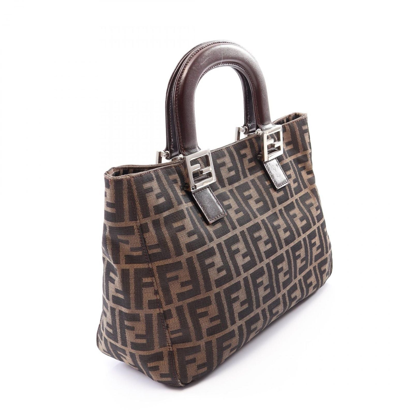 Fendi Tote Zucca Black Brown Canvas Leather Handbag — view 2