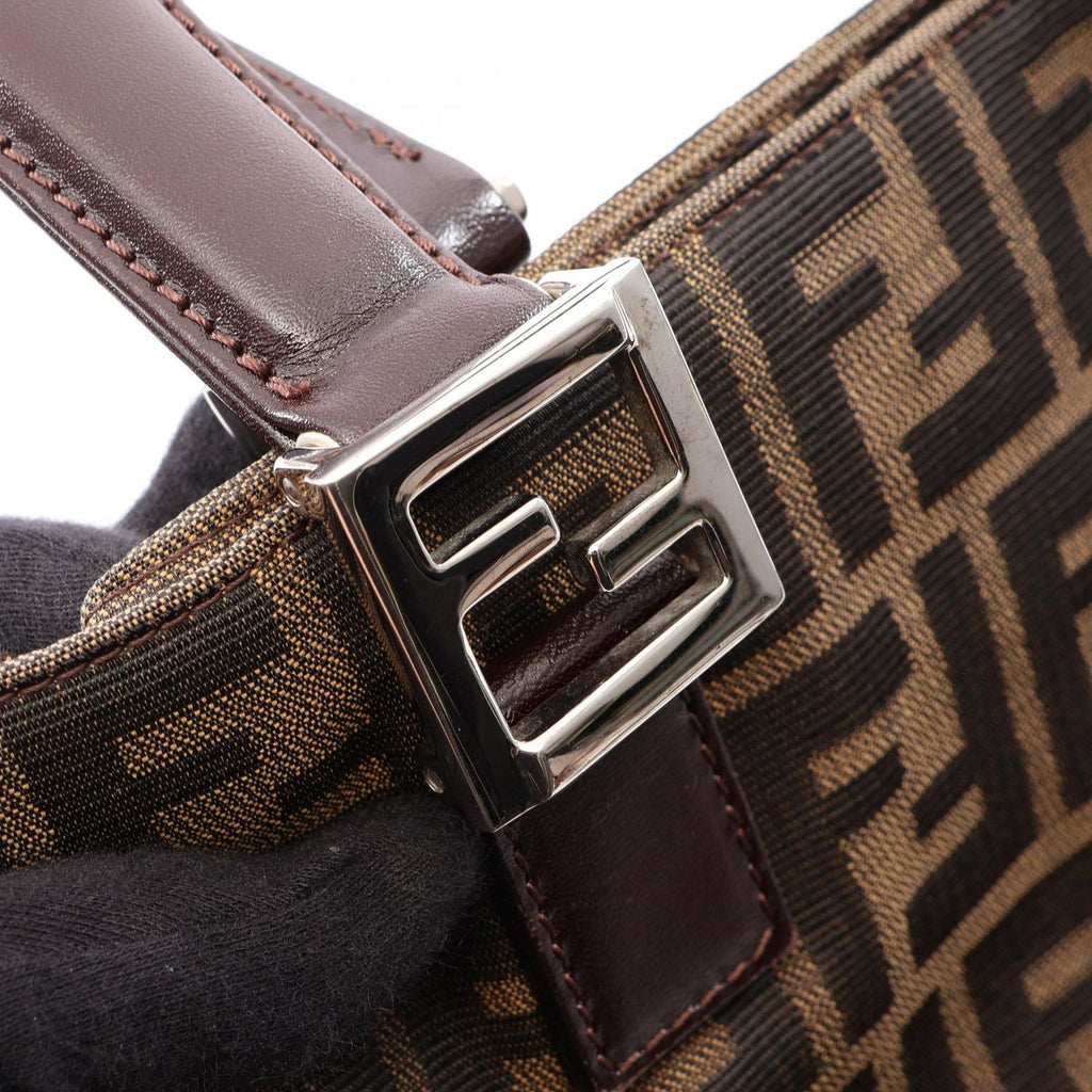 Fendi Tote Zucca Black Brown Canvas Leather Handbag — view 8