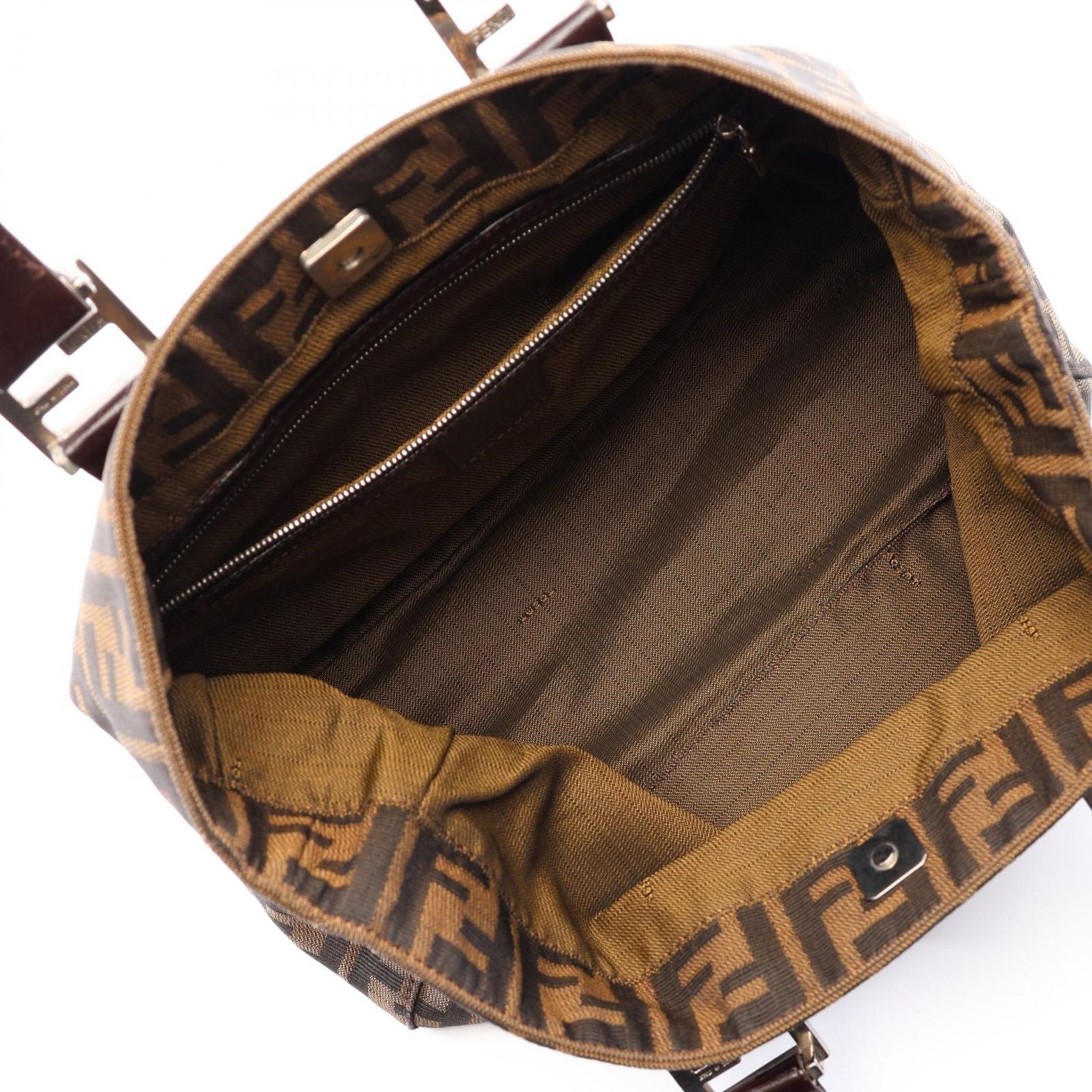 Fendi Tote Zucca Black Brown Canvas Leather Handbag — view 3
