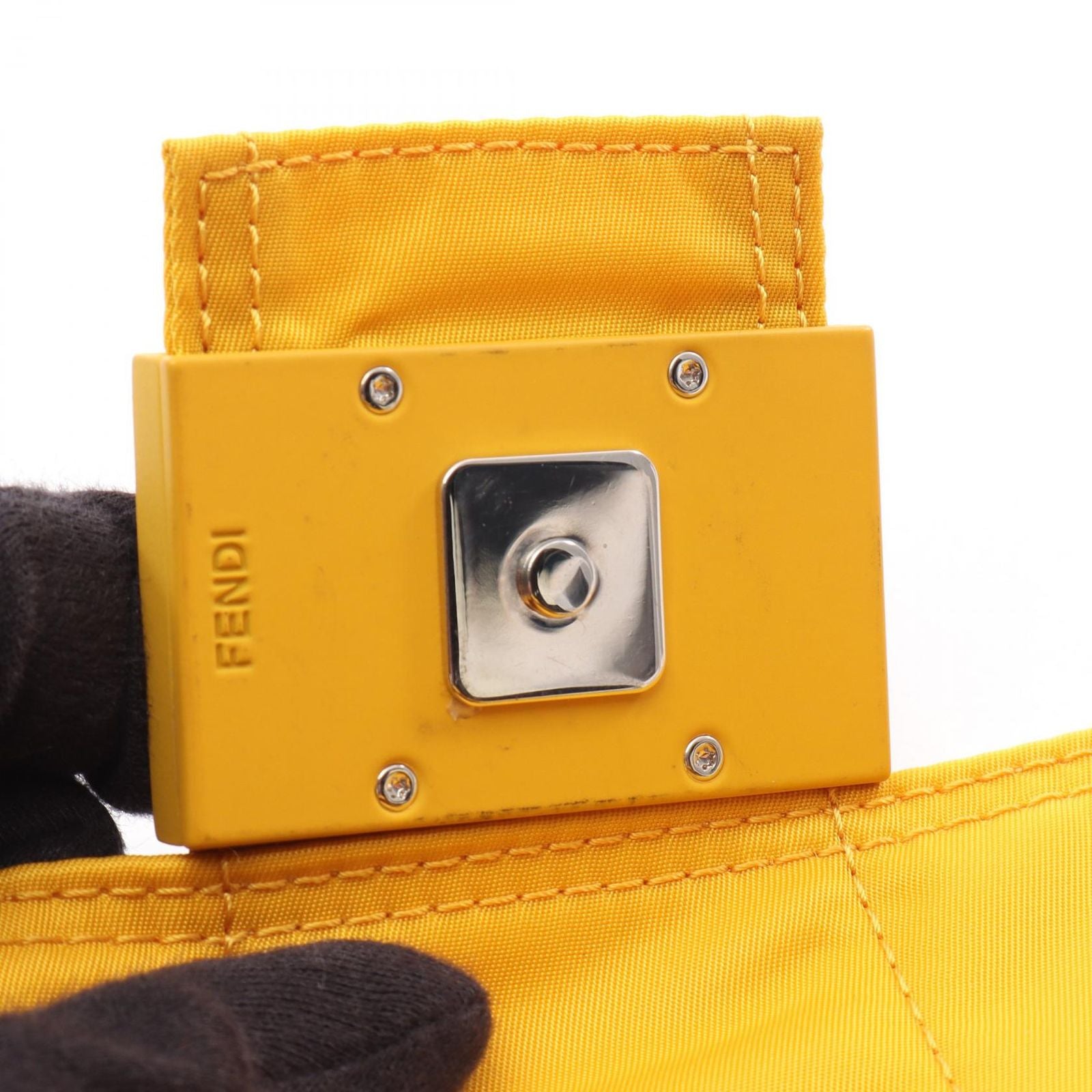 Fendi Shoulder Bag Baguette Bucket Messenger Yellow Nylon Leather — view 5