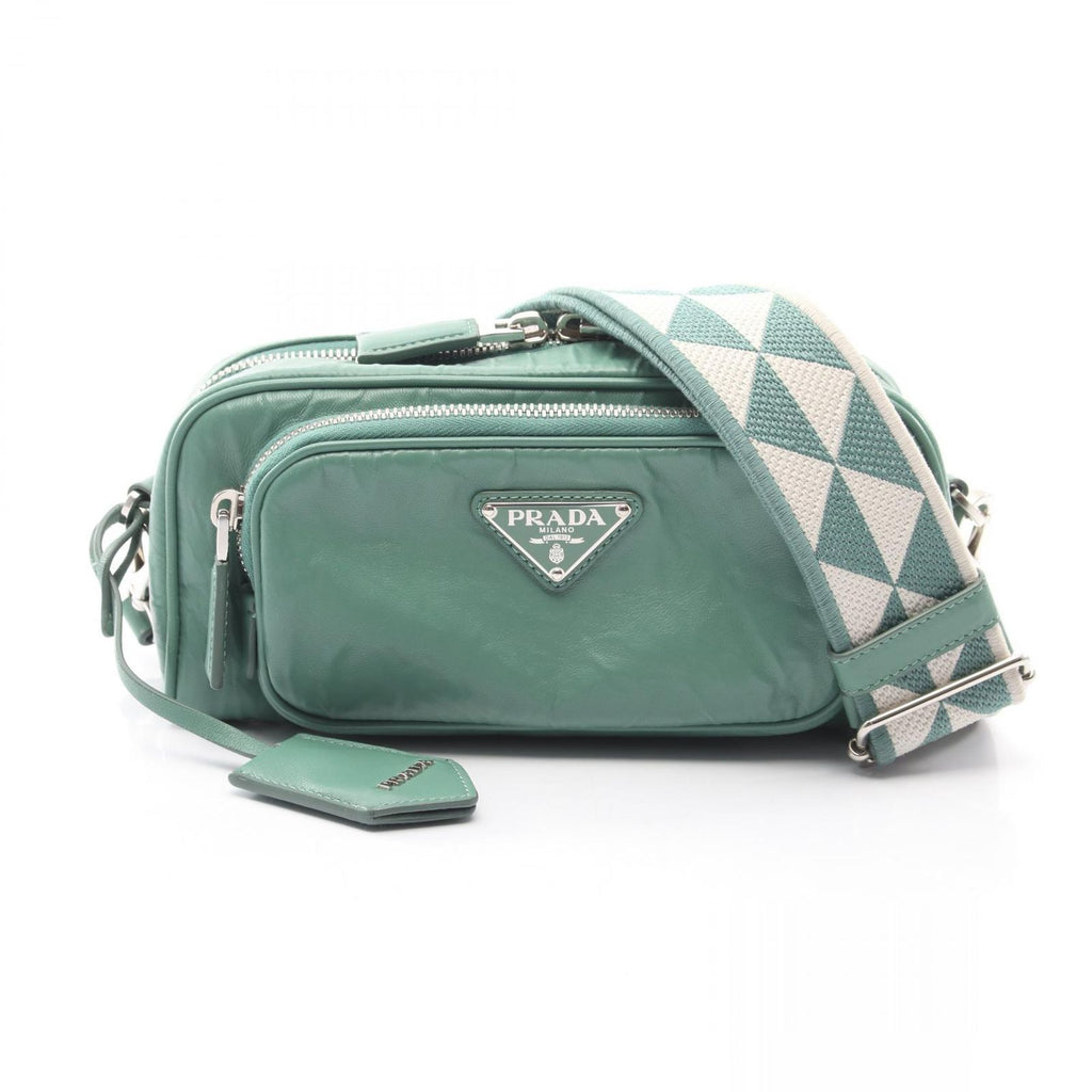 Prada Shoulder Bag Triangle Plate Green Leather Logo