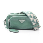 Prada Shoulder Bag Triangle Plate Green Leather Logo