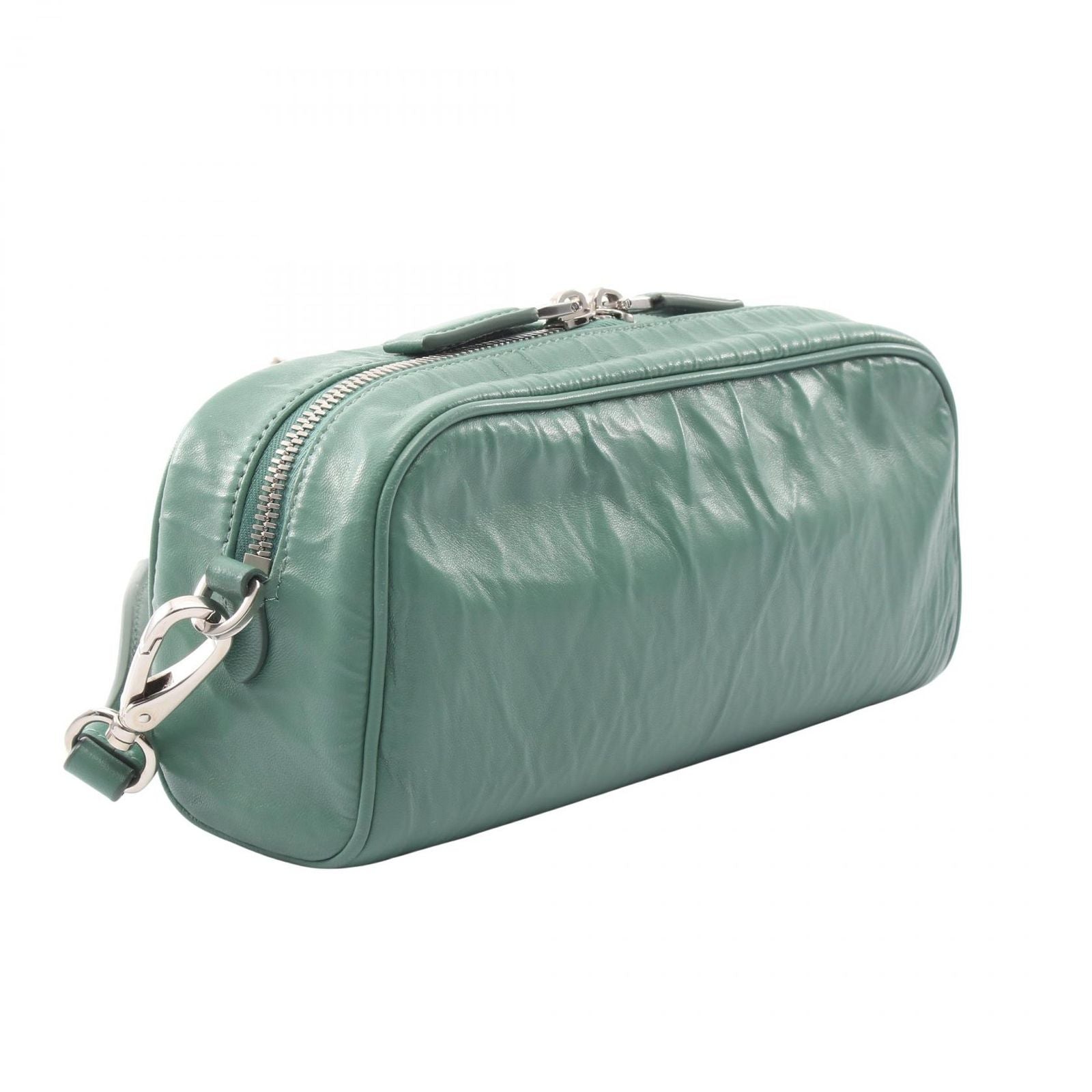 Prada Shoulder Bag Triangle Plate Green Leather Logo — view 2