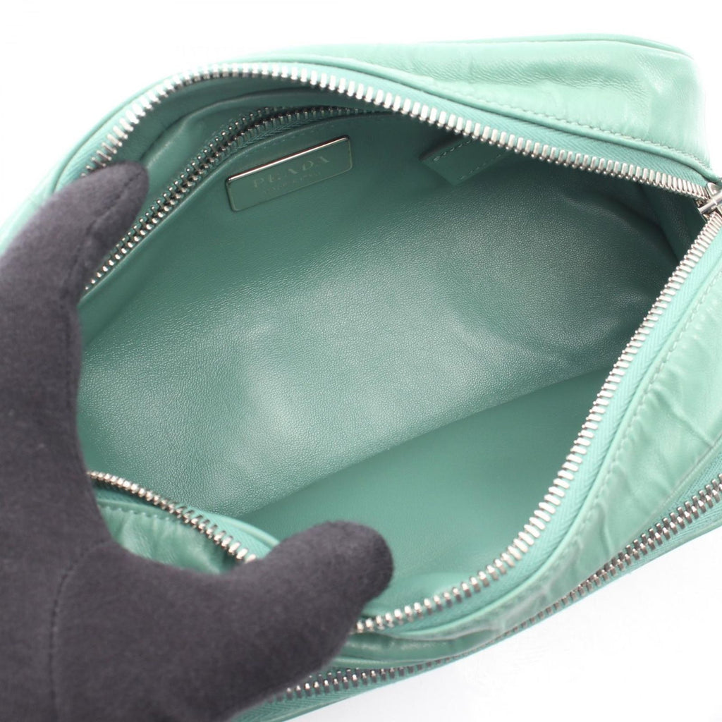 Prada Shoulder Bag Triangle Plate Green Leather Logo — view 3