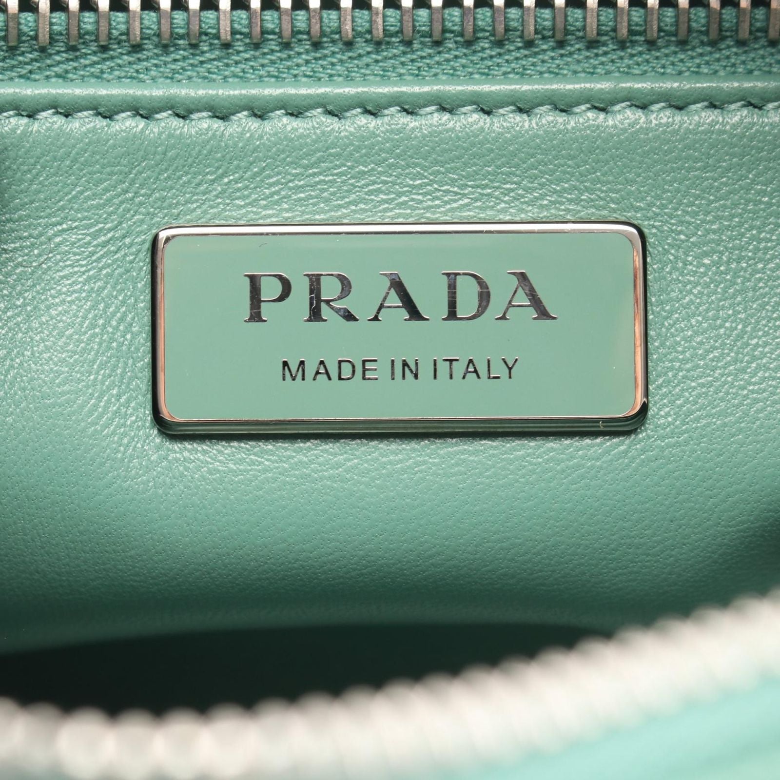 Prada Shoulder Bag Triangle Plate Green Leather Logo — view 4
