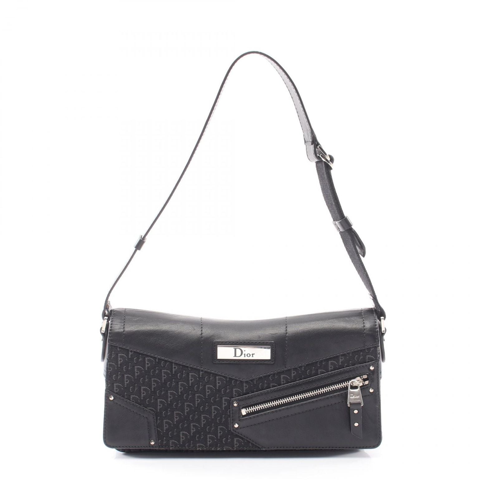 Dior Shoulder Bag Street Chic Trotter Black Canvas Leather