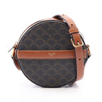 Celine Shoulder Bag Round Purse Triomphe Dark Brown Canvas Leather