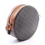 Celine Shoulder Bag Round Purse Triomphe Dark Brown Canvas Leather — view 2