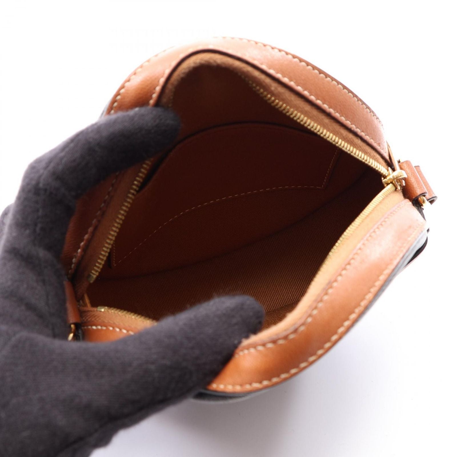 Celine Shoulder Bag Round Purse Triomphe Dark Brown Canvas Leather — view 3
