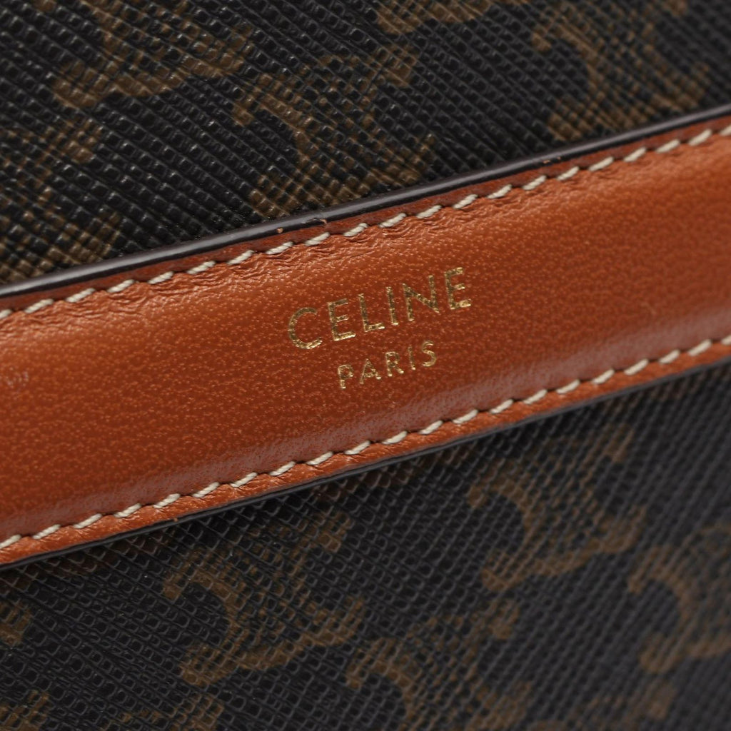 Celine Shoulder Bag Round Purse Triomphe Dark Brown Canvas Leather — view 4