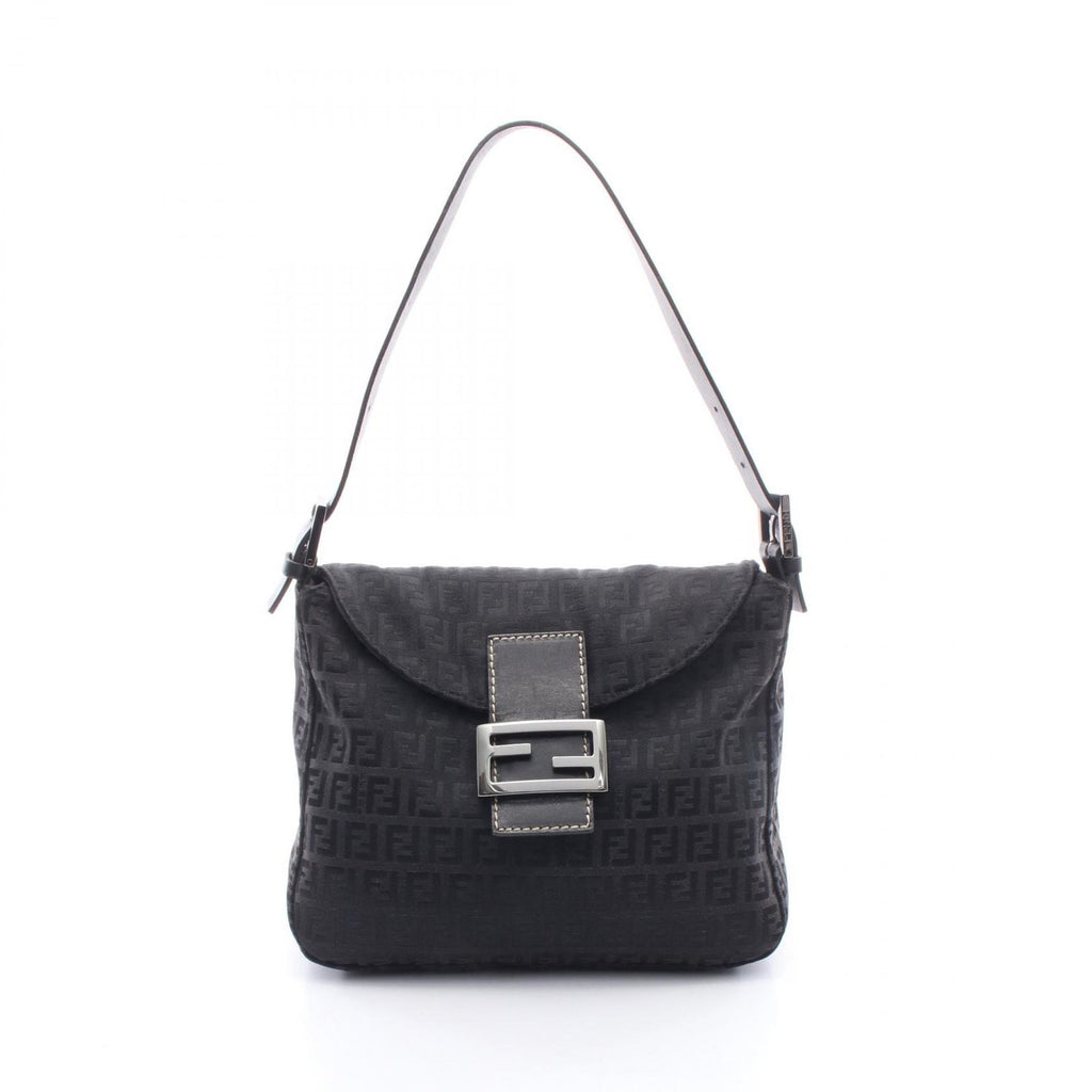 Fendi Shoulder Bag Mamma Bucket Zucchino Black Canvas Leather