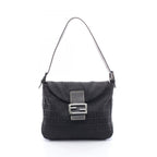 Fendi Shoulder Bag Mamma Bucket Zucchino Black Canvas Leather
