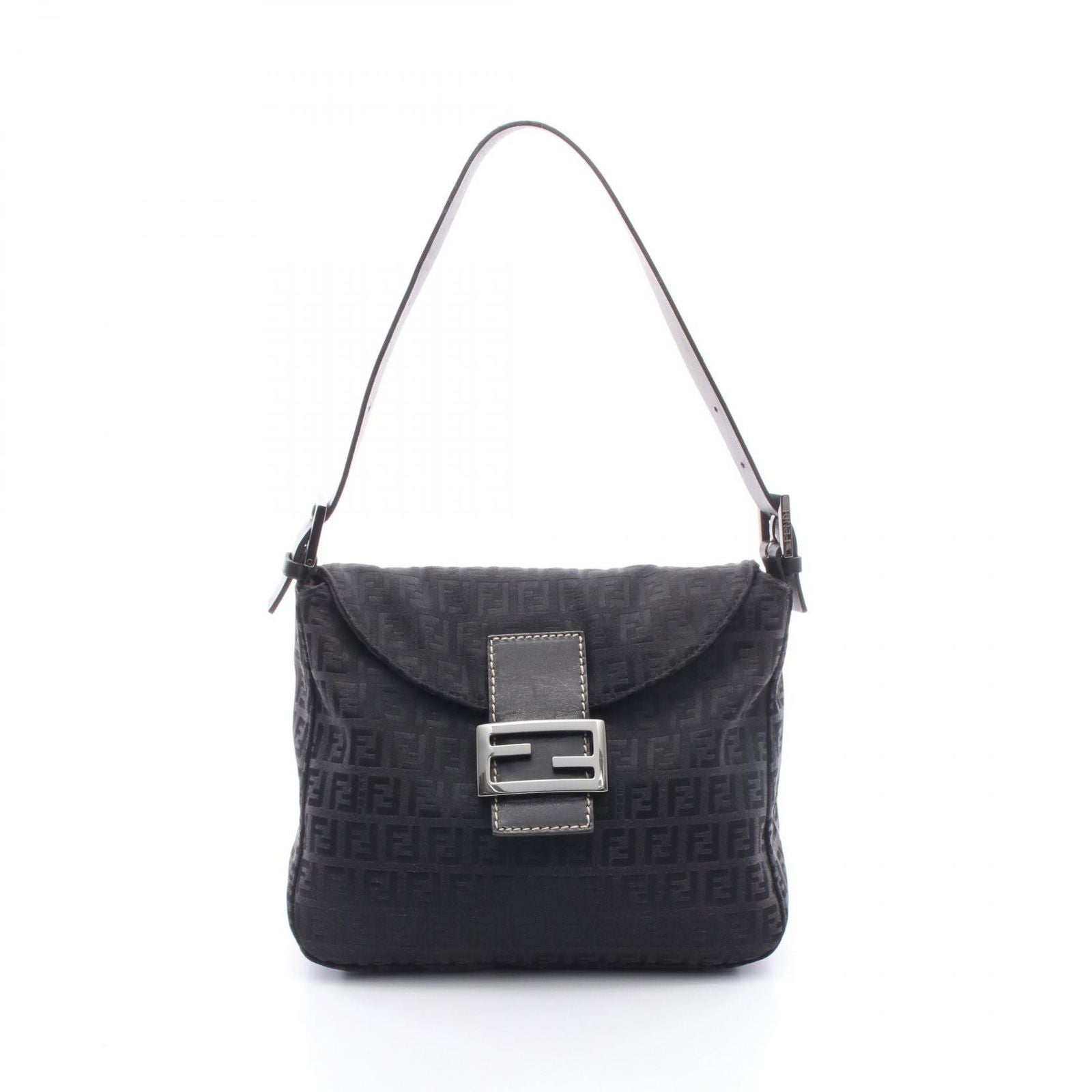 Fendi Shoulder Bag Mamma Bucket Zucchino Black Canvas Leather