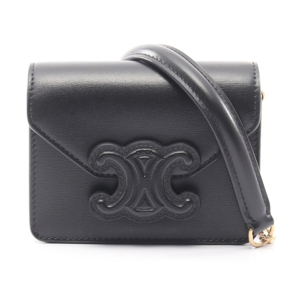 Celine Shoulder Bag Cuill Triomphe Mini Chain Black Leather