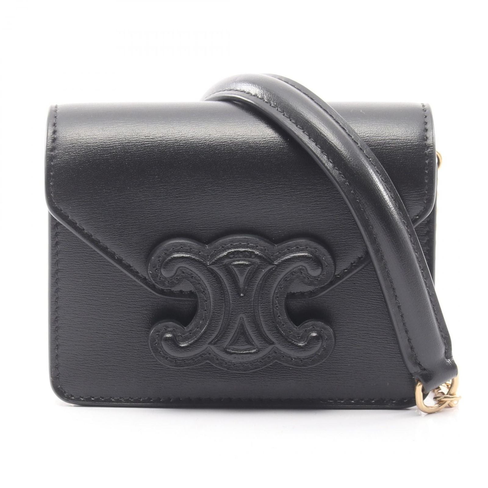 Celine Shoulder Bag Cuill Triomphe Mini Chain Black Leather