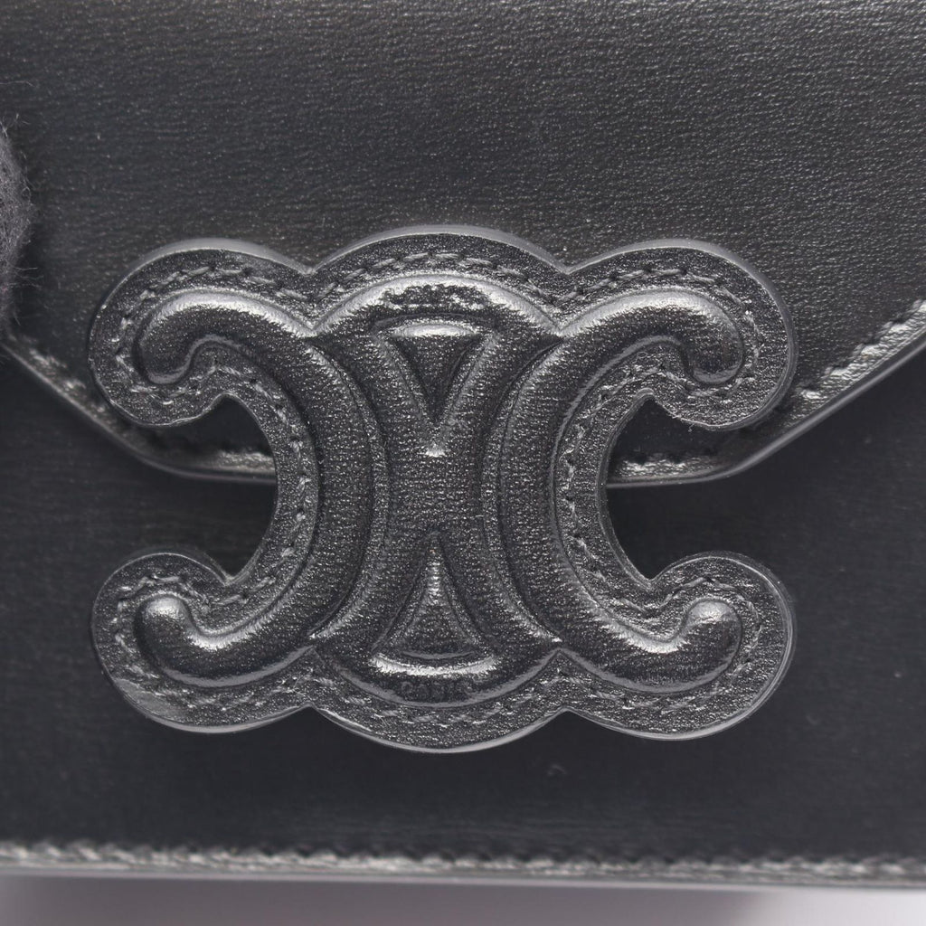 Celine Shoulder Bag Cuill Triomphe Mini Chain Black Leather — view 5