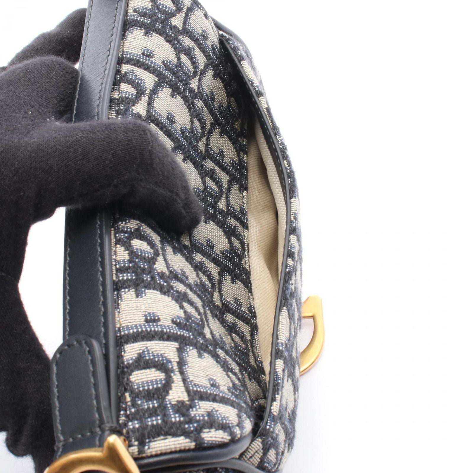Dior Saddle Bag Mini Oblique 2-Way Navy Canvas Leather — view 5