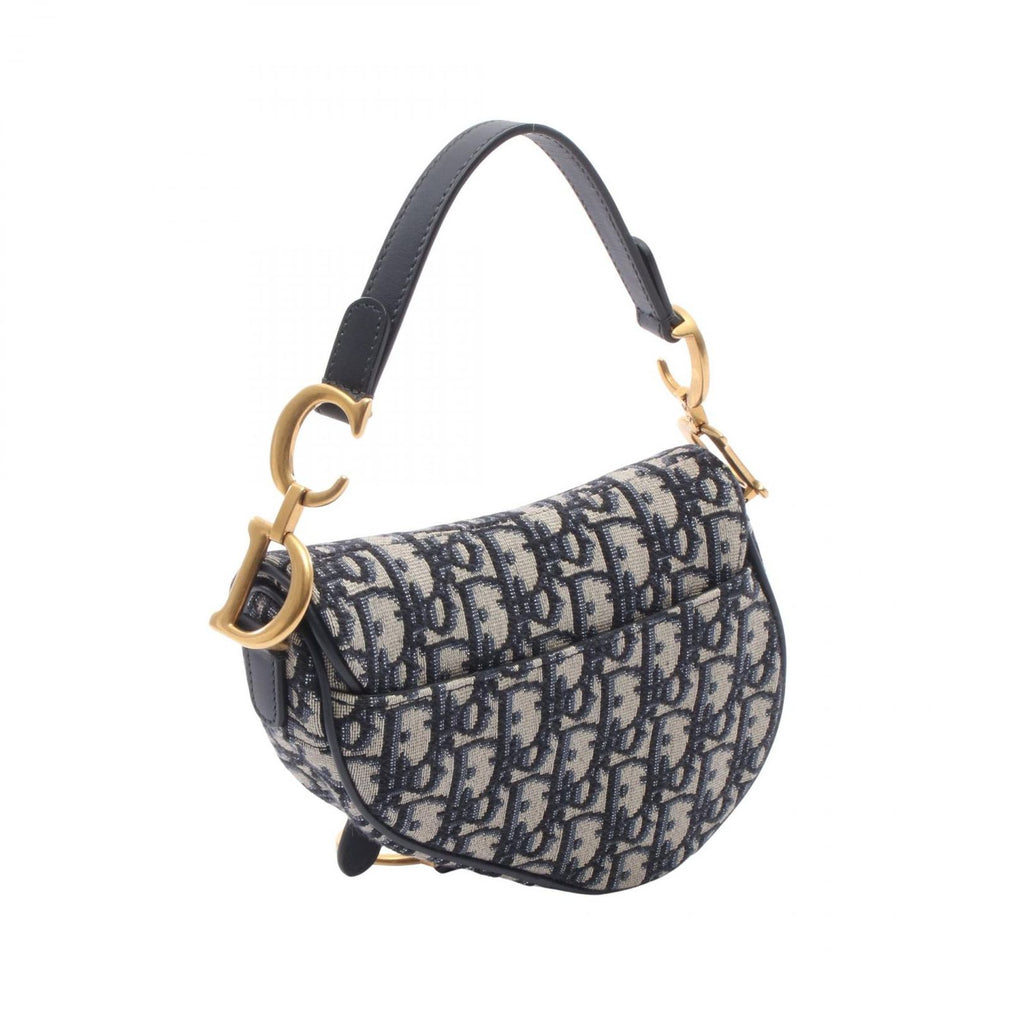 Dior Saddle Bag Mini Oblique 2-Way Navy Canvas Leather — view 2