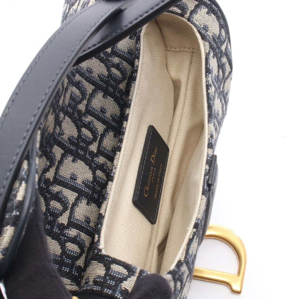 Dior Saddle Bag Mini Oblique 2-Way Navy Canvas Leather — view 3