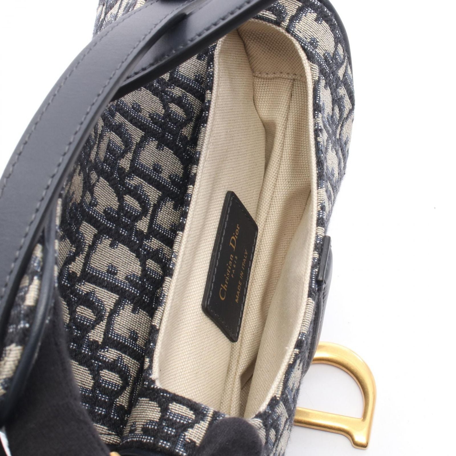 Dior Saddle Bag Mini Oblique 2-Way Navy Canvas Leather — view 3