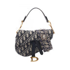 Dior Saddle Bag Mini Oblique 2-Way Navy Canvas Leather