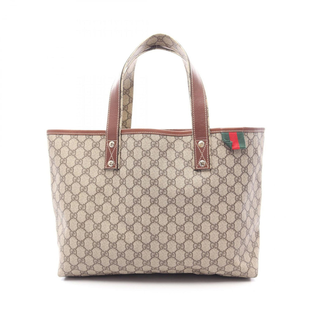 Gucci Tote GG Supreme Sherry Line Beige Brown Canvas Leather