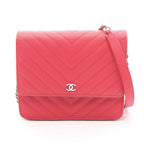 Chanel Shoulder Bag Blanc Stitch Chain Wallet Red Calf