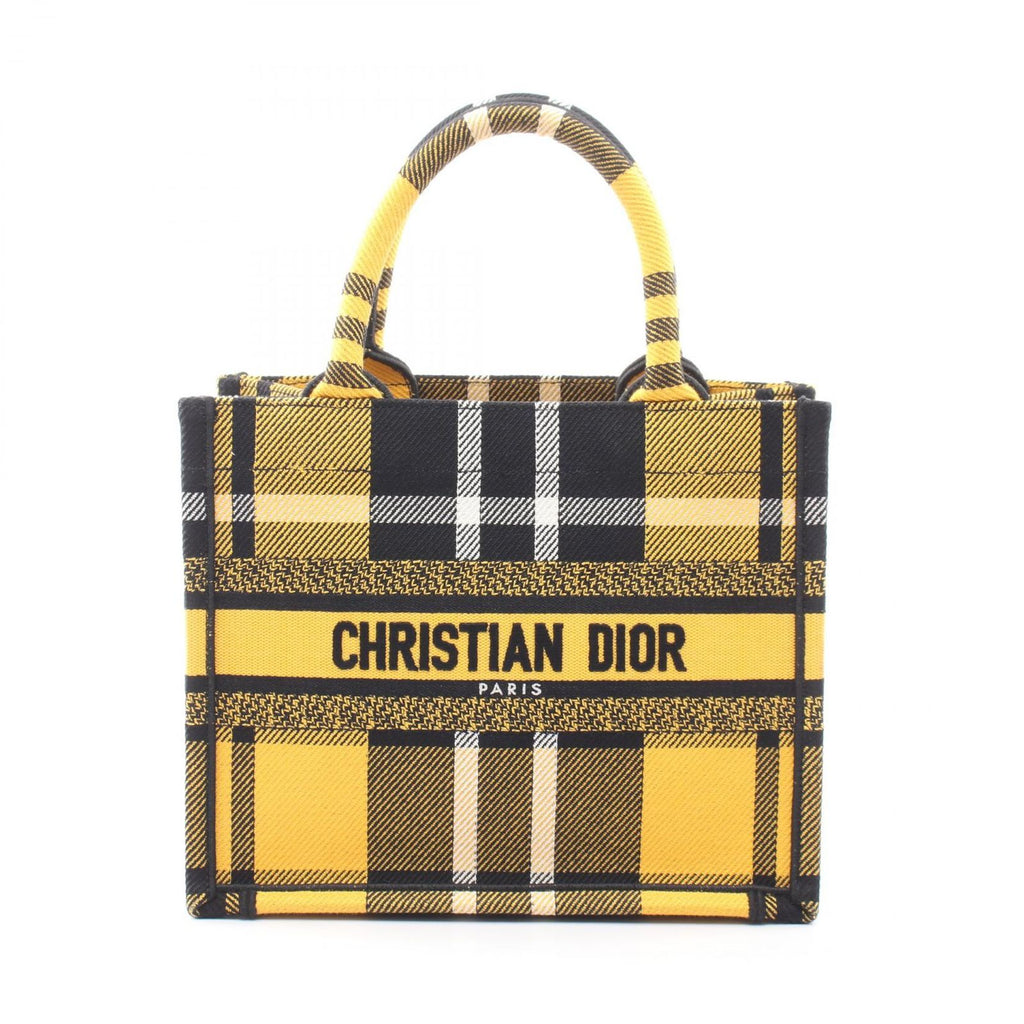 Dior Tote Book Small Check Pattern Yellow Black Canvas