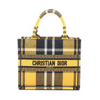 Dior Tote Book Small Check Pattern Yellow Black Canvas