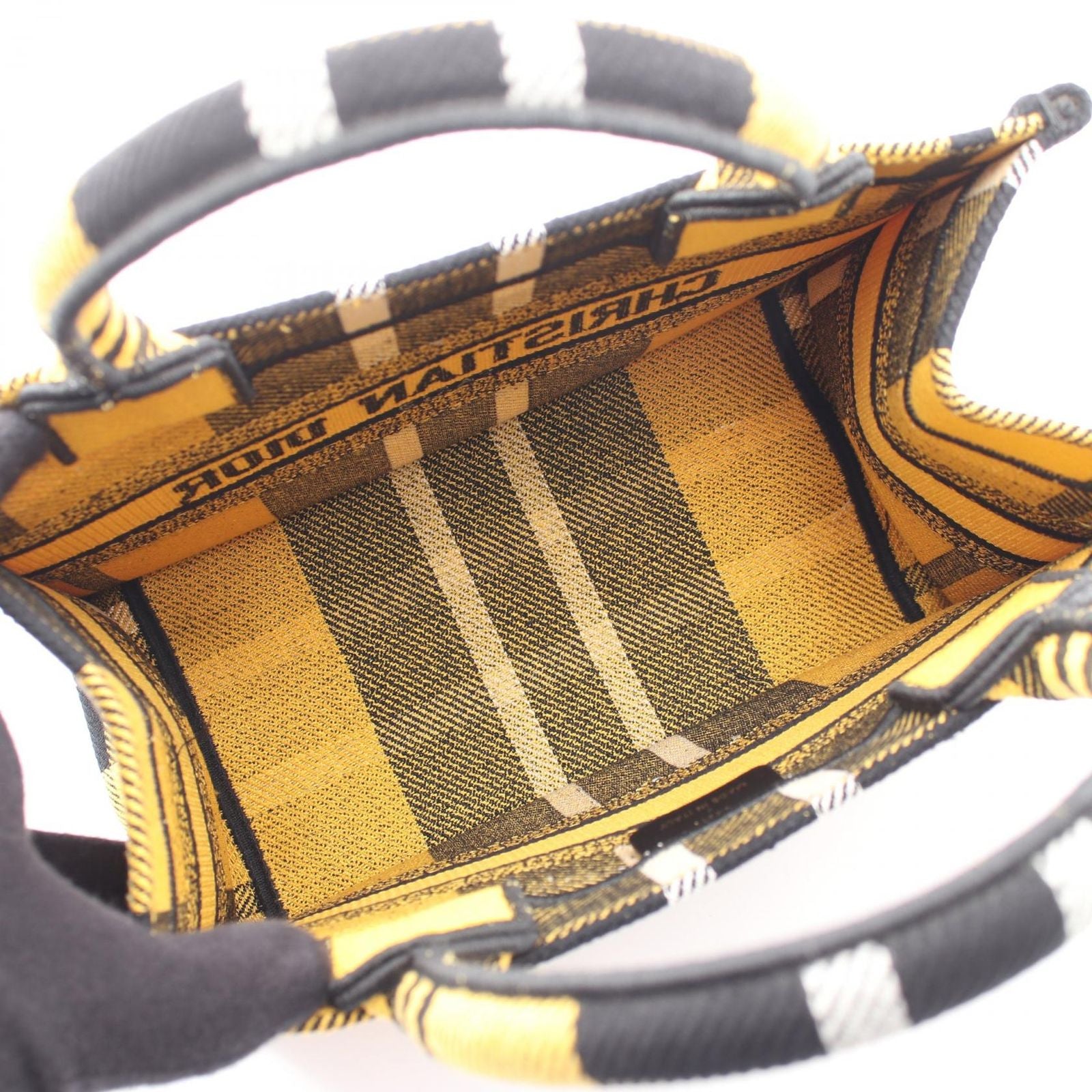 Dior Tote Book Small Check Pattern Yellow Black Canvas — view 3