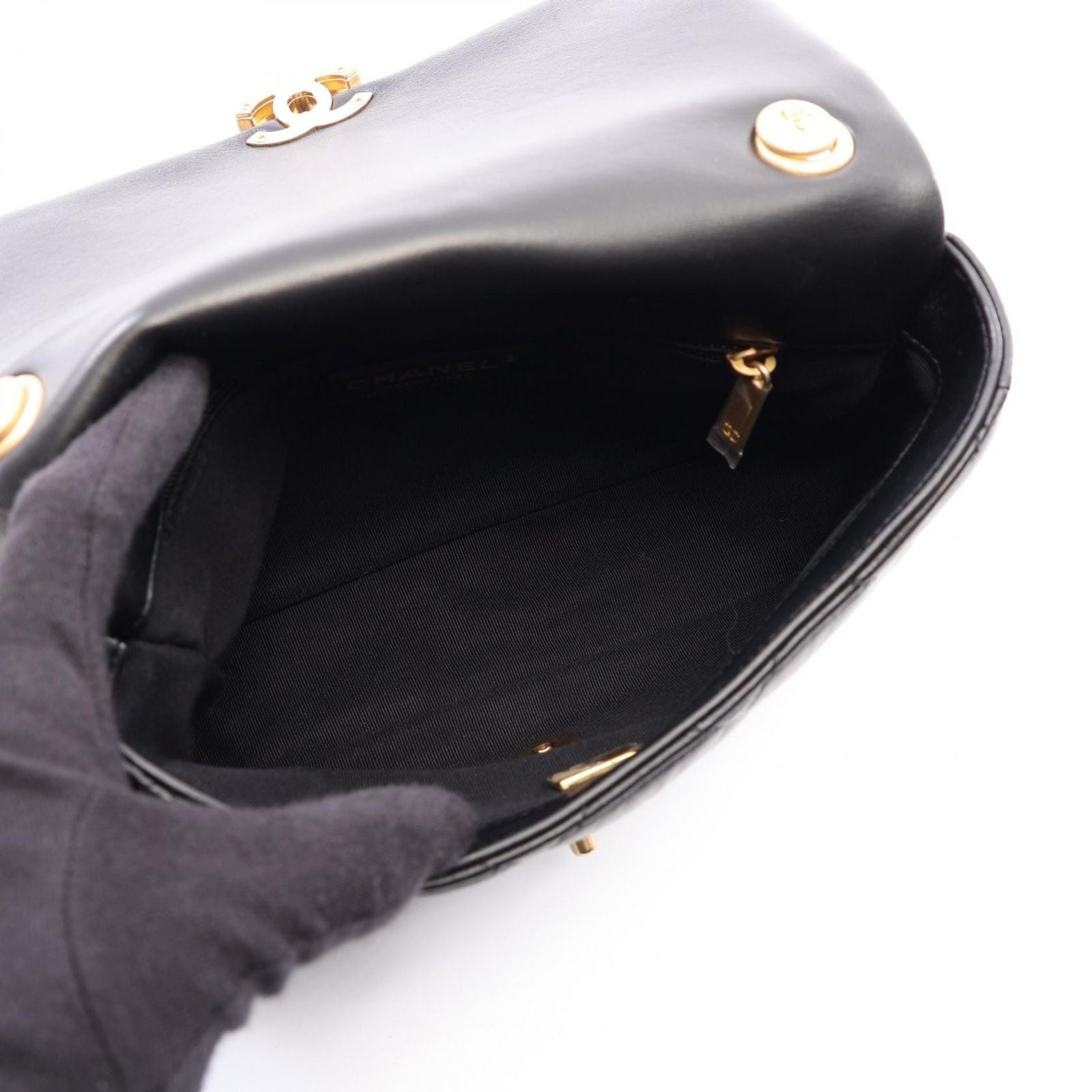 Chanel Shoulder Bag Quilted Black Leather Small Flap Chain — view 3